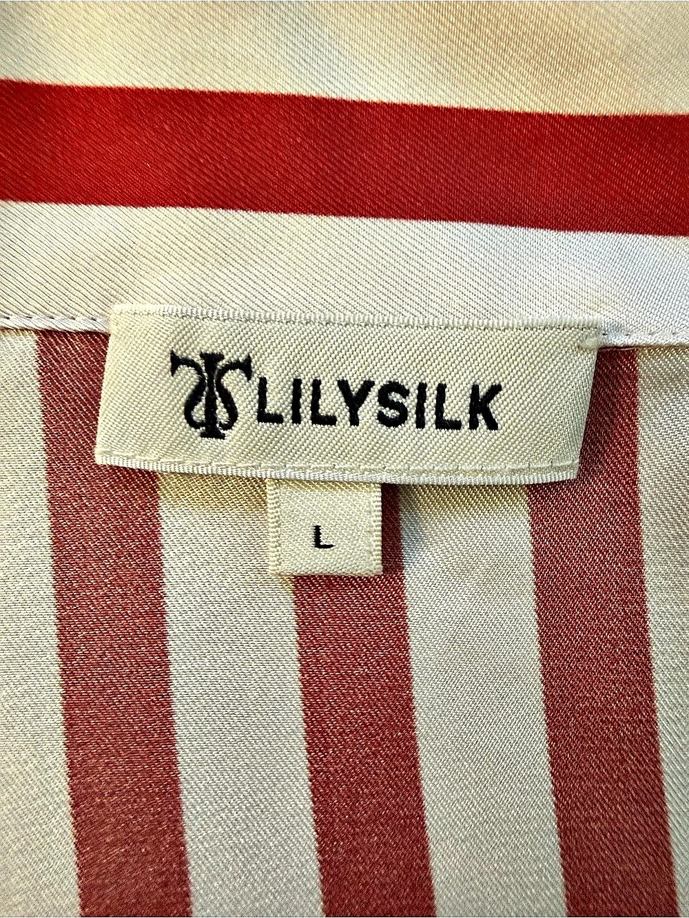 LilySilk Amalfi Stripe Silk Shirt Redu & White Size Large - Picture 8 of 10